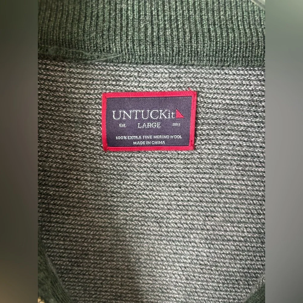 UNTUCKit Merino Wool Green Long Sleeve Quarter-Zip Sweater Size Large